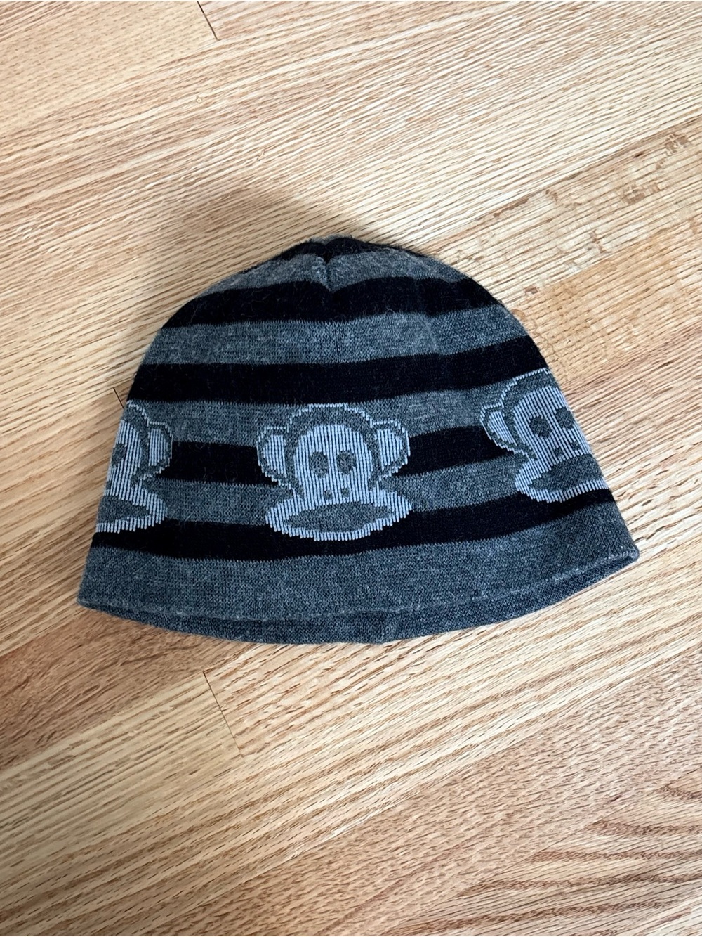 Paul Frank Monkey Beanie Grey & Black Striped SMALL